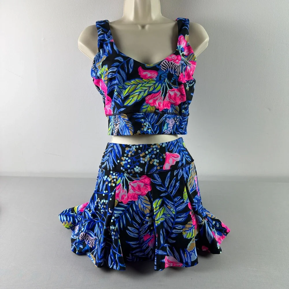 Lilly Pulitzer San Remo Luxletic Floral Skort & Sport Bra Top Set Women's Large